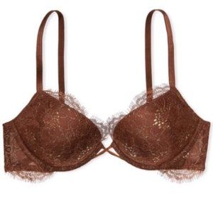 Victoria's Secret Bombshell + 2 cups brown & gold chantilly lace bra